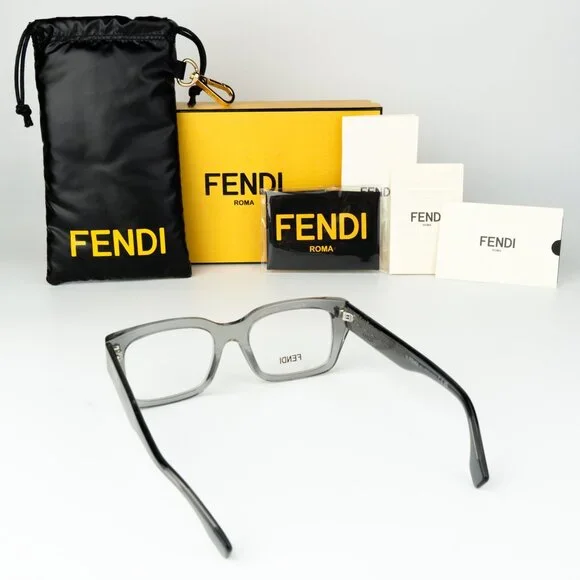Fendi ROMA Men Eyeglasses Transparent Grey Rectangular FE50094I 020 BRAND NEW